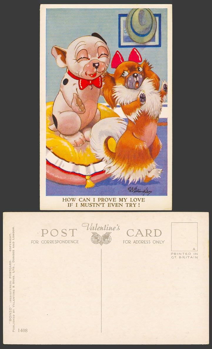 BONZO DOG G.E. Studdy Old Postcard How Can I Prove My Love If Not Even Try! 1408