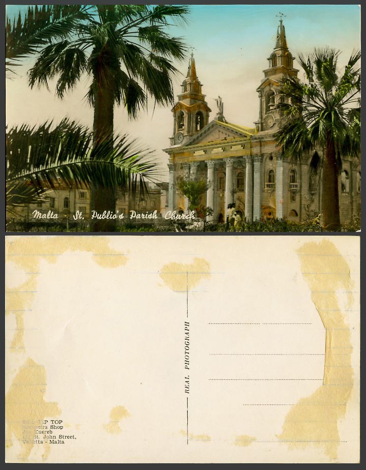 Malta Old Postcard Floriana Saint Publius St. Publio's Parish Church Bell Towers