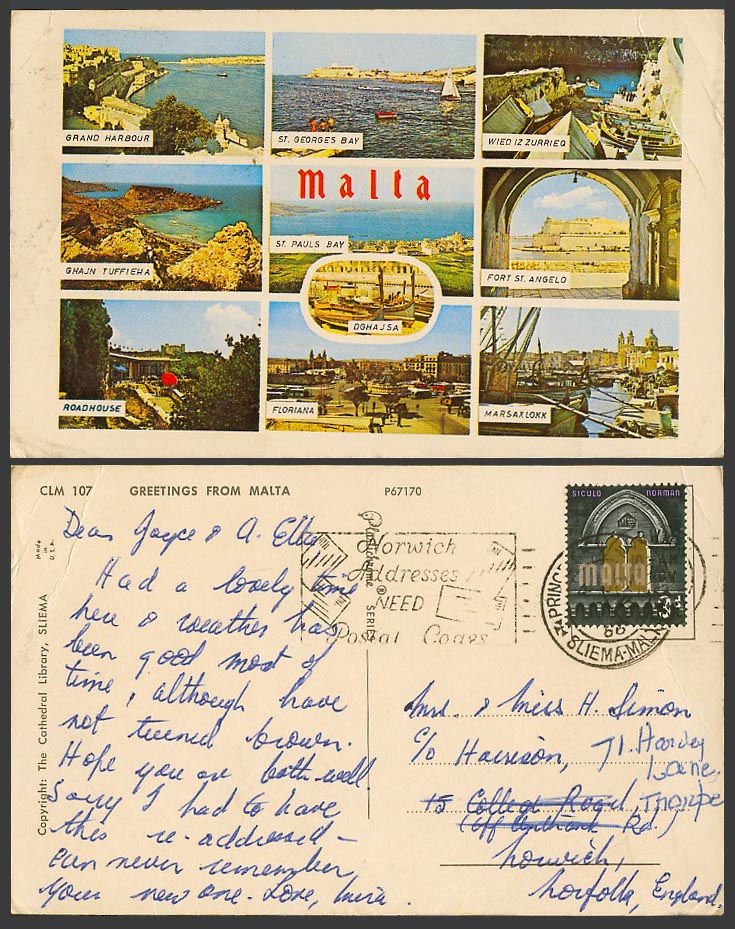 Malta 3d 1966 Old Postcard Wied Iz Zurrieq, Marsaxlokk, Floriana, Ghajn Tuffieha