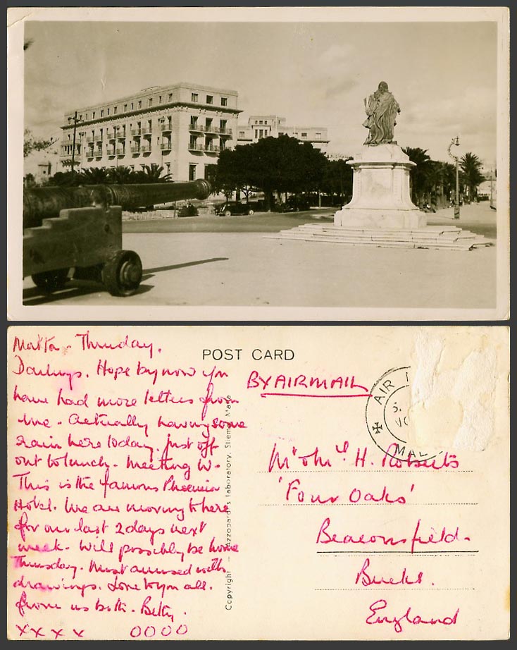 Malta Old Photo Postcard Cannon Statue Memorial Monument, Azzopardi's Laboratory