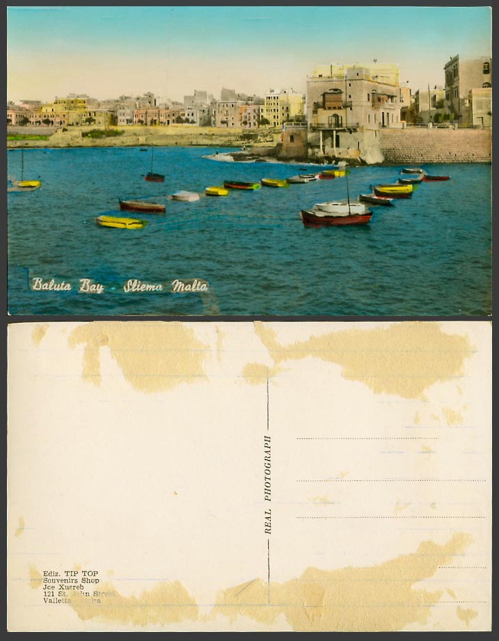 Malta Old Postcard Balluta Baluta Bay Silema, St. Julian's DGHAISA Boats Harbour
