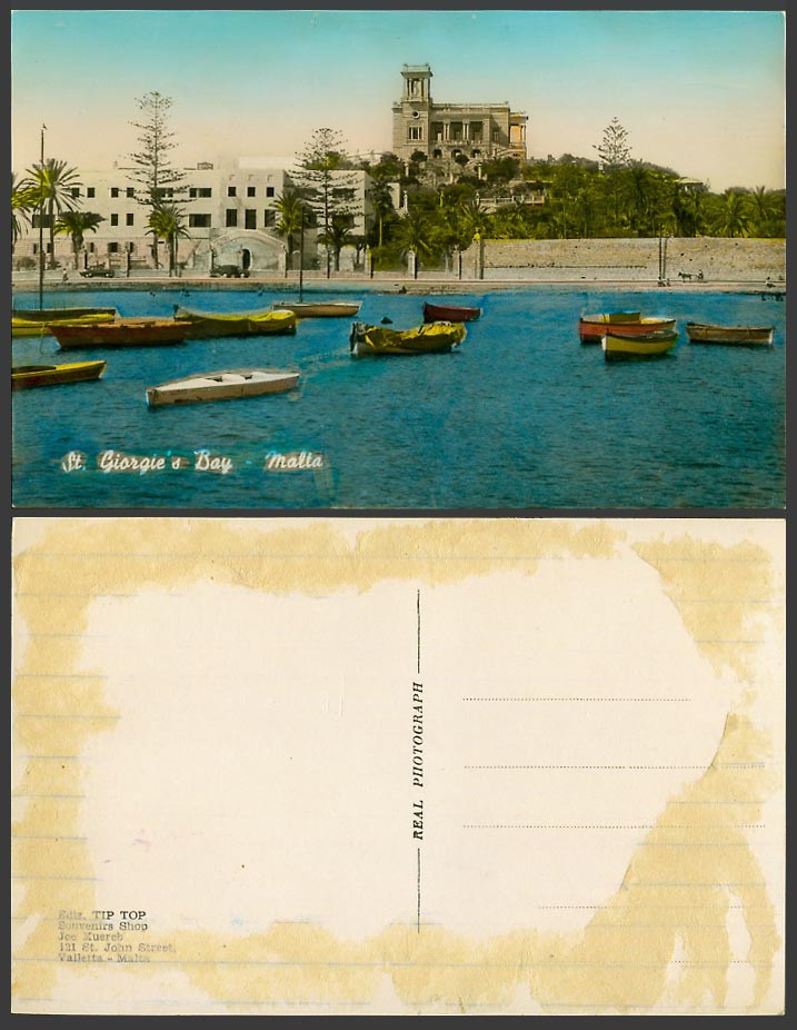 Malta Old Postcard St. George's St. Giorgie's Bay, DGHAISA Native Boats, Harbour