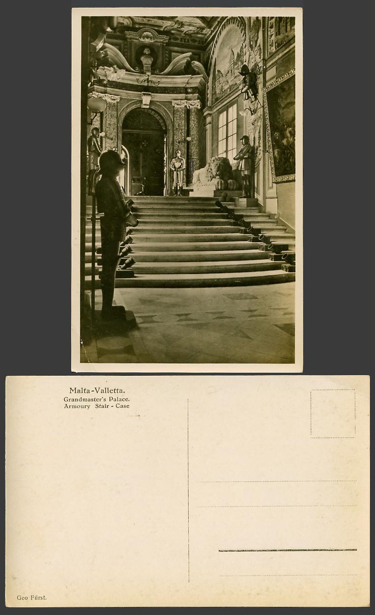 Malta Old RP Postcard Valletta Grandmaster's Palace Armoury Stair Case Staircase