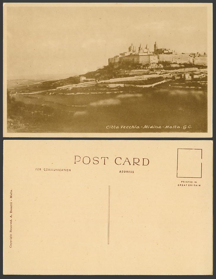 Malta Old Postcard Citta Vecchia Midina Mdina G.C., Citta Notabile - A. Busuttil