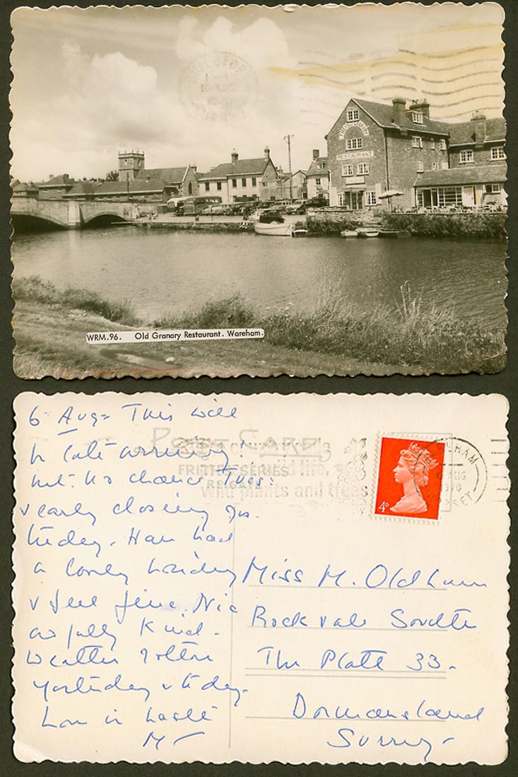 Dorset 1970 Real Photo Postcard Wareham Old Granary Restaurant Bridge River Boat