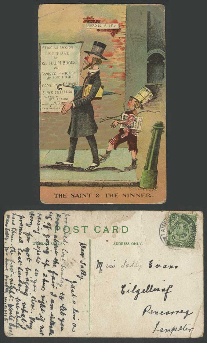 The Saint & Sinner Paradise Alley, Abraham Lincoln Red Indians 1913 Old Postcard