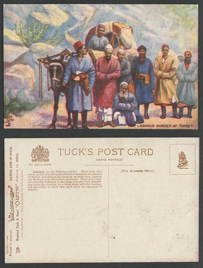 TIBET China India Old Tuck's Oilette Postcard LADAKUS Tibetan Border Merchants
