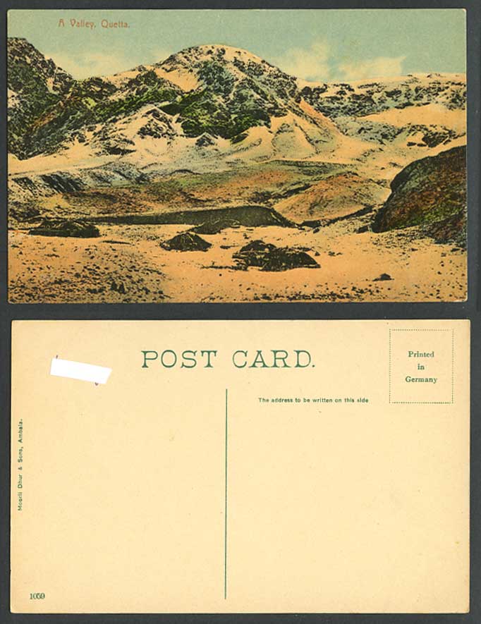 Pakistan Old Colour Postcard A Valley Quetta, Snowy Mountain Hills British India