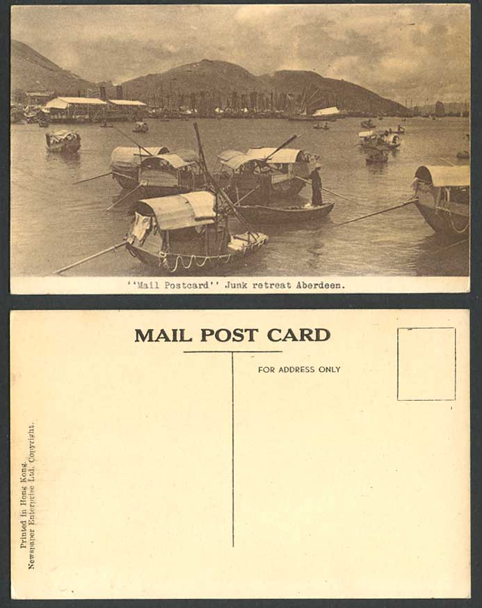 Hong Kong China Old Mail Postcard Junk Retreat Aberdeen Newspaper Enterprise Ltd