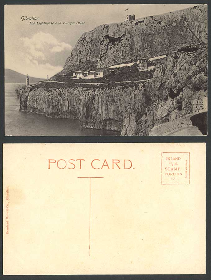 Gibraltar Old Postcard The Lighthouse and Europa Point Phare Beanland Malin & Co