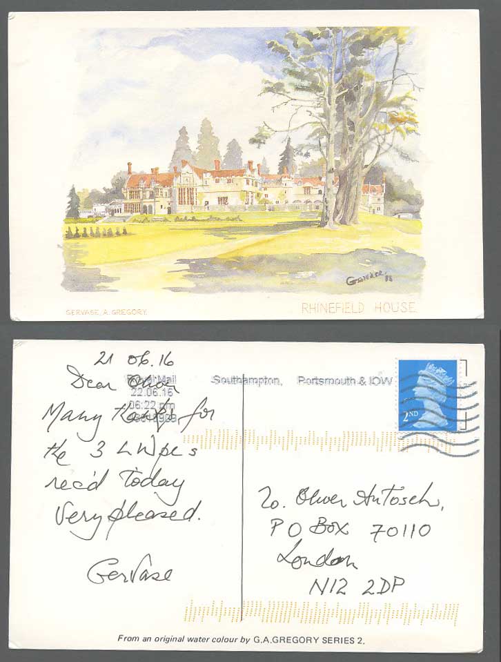 Gervase G.A. Gregory Genuine Artist Signed Postcard Rhinefield House, Hampshire