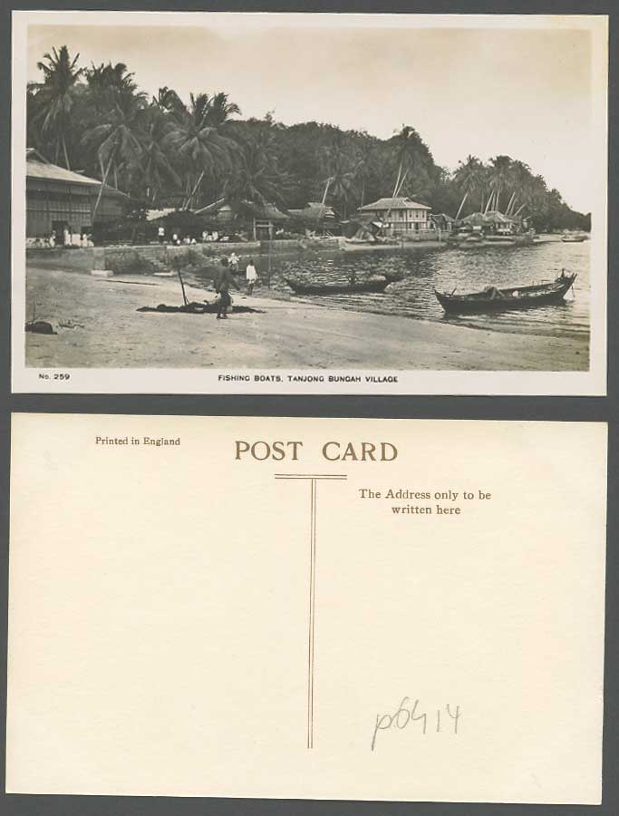 Penang Old Real Photo Postcard Tanjong Bungah Village Fishing Boats Harbour Palm