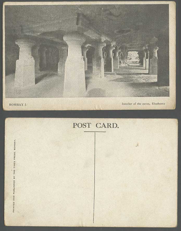 India Old Postcard Interior of The CAVES ELEPHANTA Bombay 1 Cave The Times Press