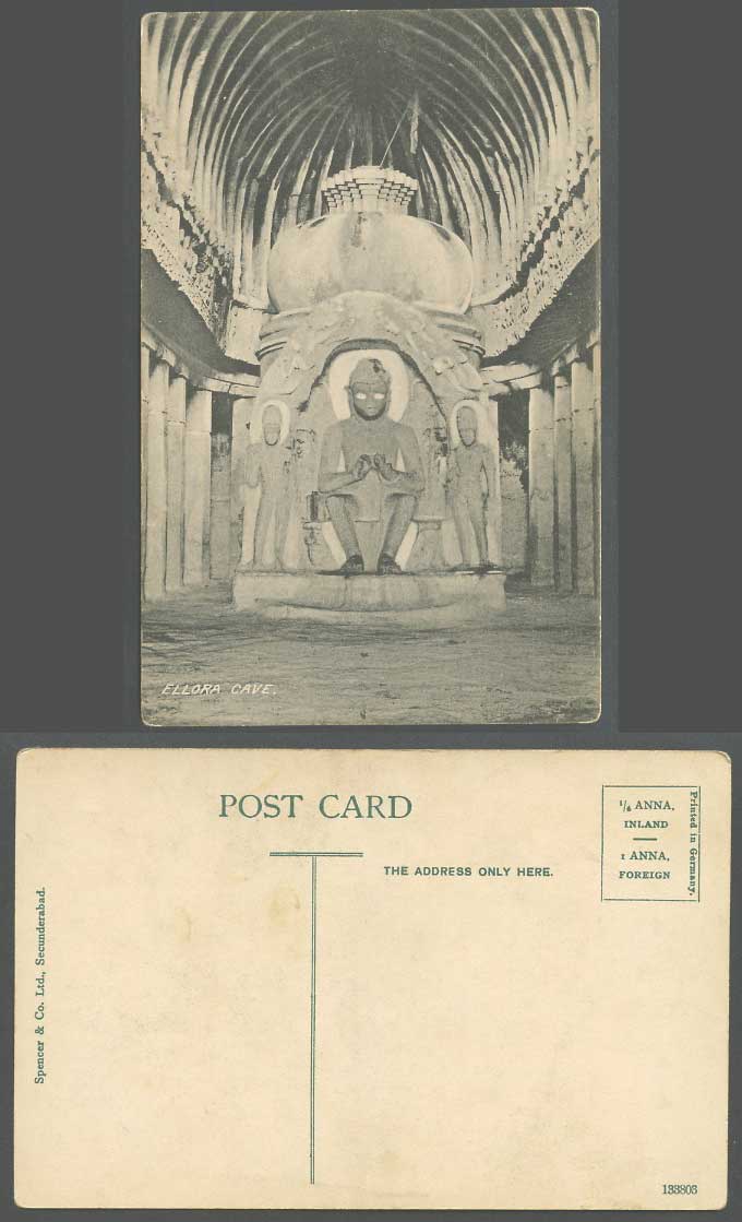 India Old Postcard ELLORA CAVE Interior Buddha Carvings Spencer & Co. Ltd 133803