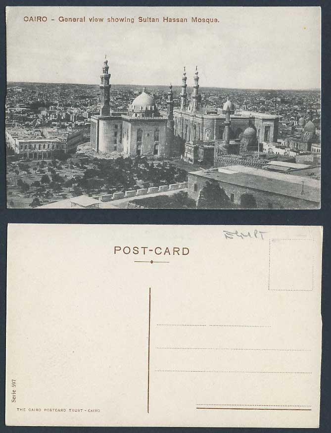 Egypt Old Postcard Cairo General View showing Sultan Hassan Mosque, Panorama 597