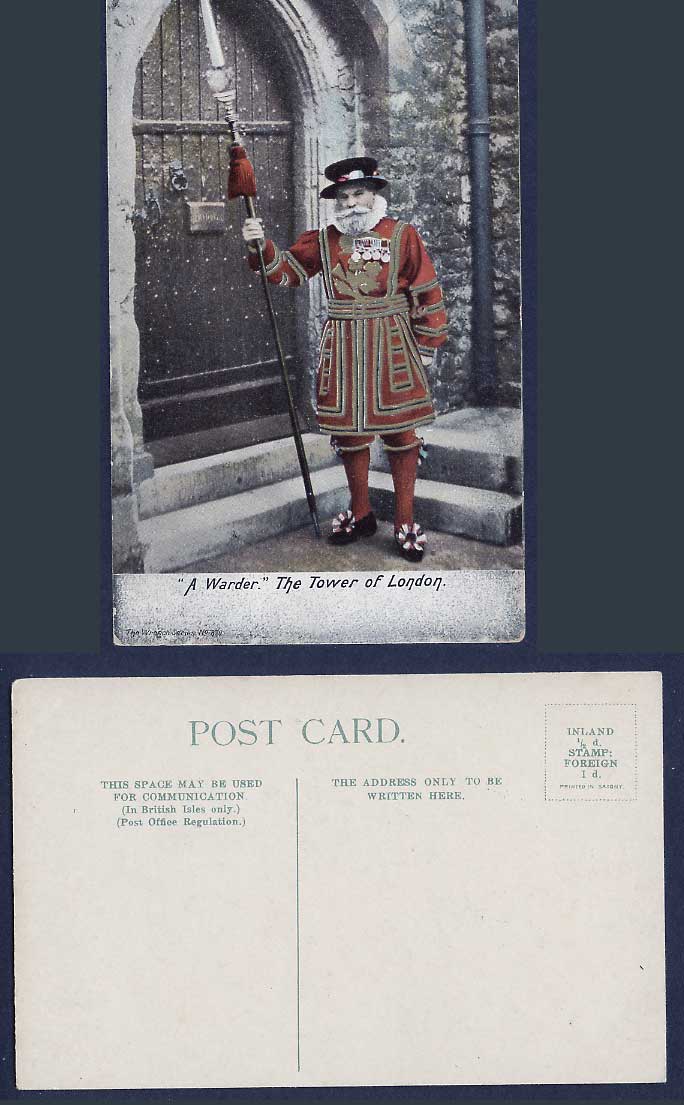 A Warder The Tower of London Guardian, Guard, Beefeaster Old Postcard Wrench 879