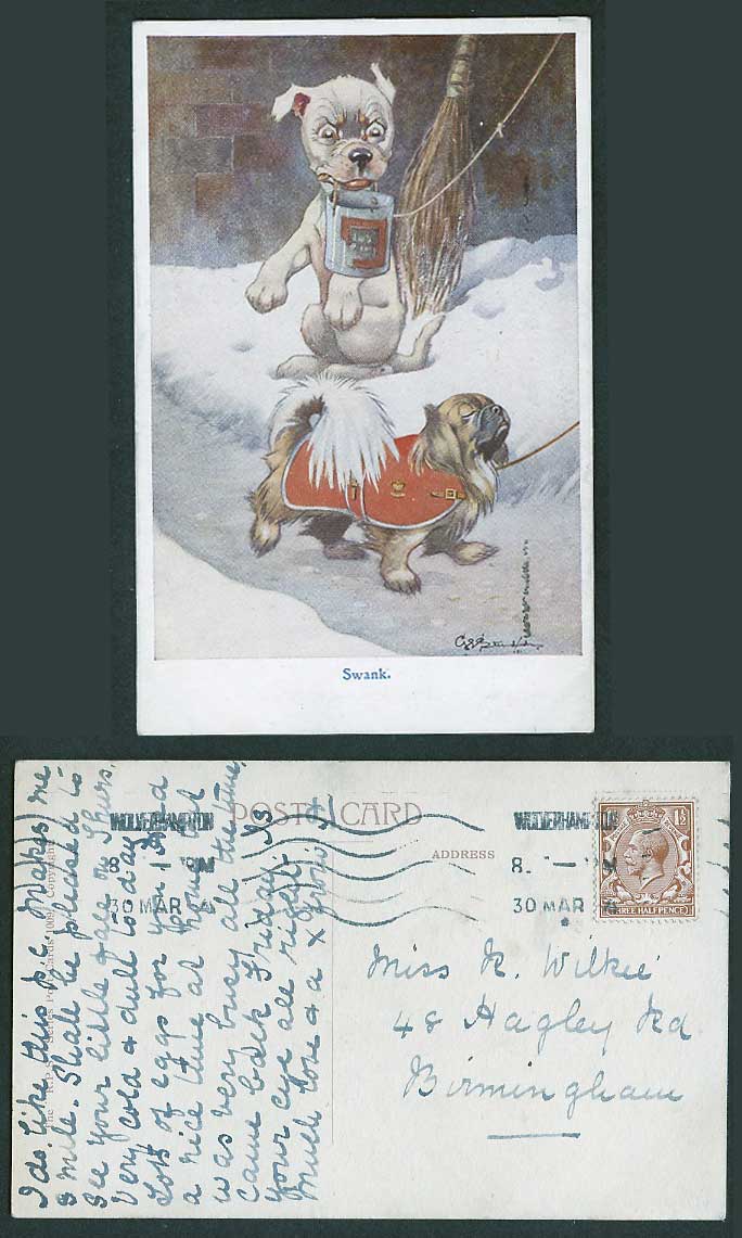 BONZO Dog Yorkshire Terrier GE Studdy 1924 Old Postcard SWANK Dogs Puppies 1009