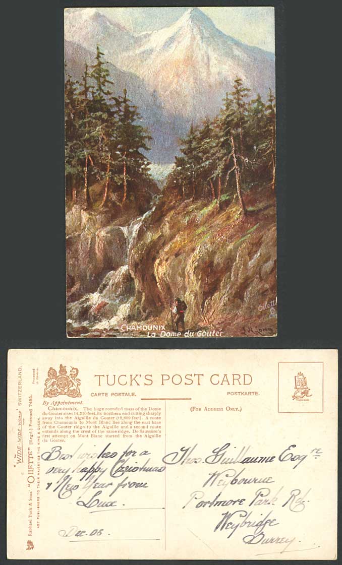 Switzerland 1908 Old Tuck's Oilette Postcard Chamounix Dome du Gouter, L.H. Long