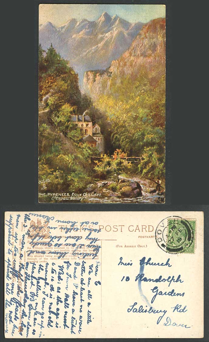 France 1915 Old Tuck's Oilette Postcard The Pyrenees Eaux Chaudes d'Ossau Valley