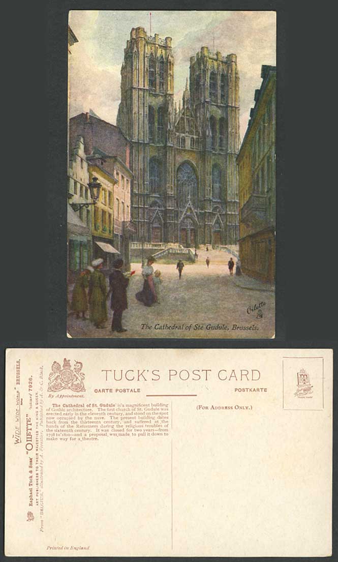Belgium Old Tuck's Oilette Postcard The Cathedral of Ste Gudule Brussels, Street