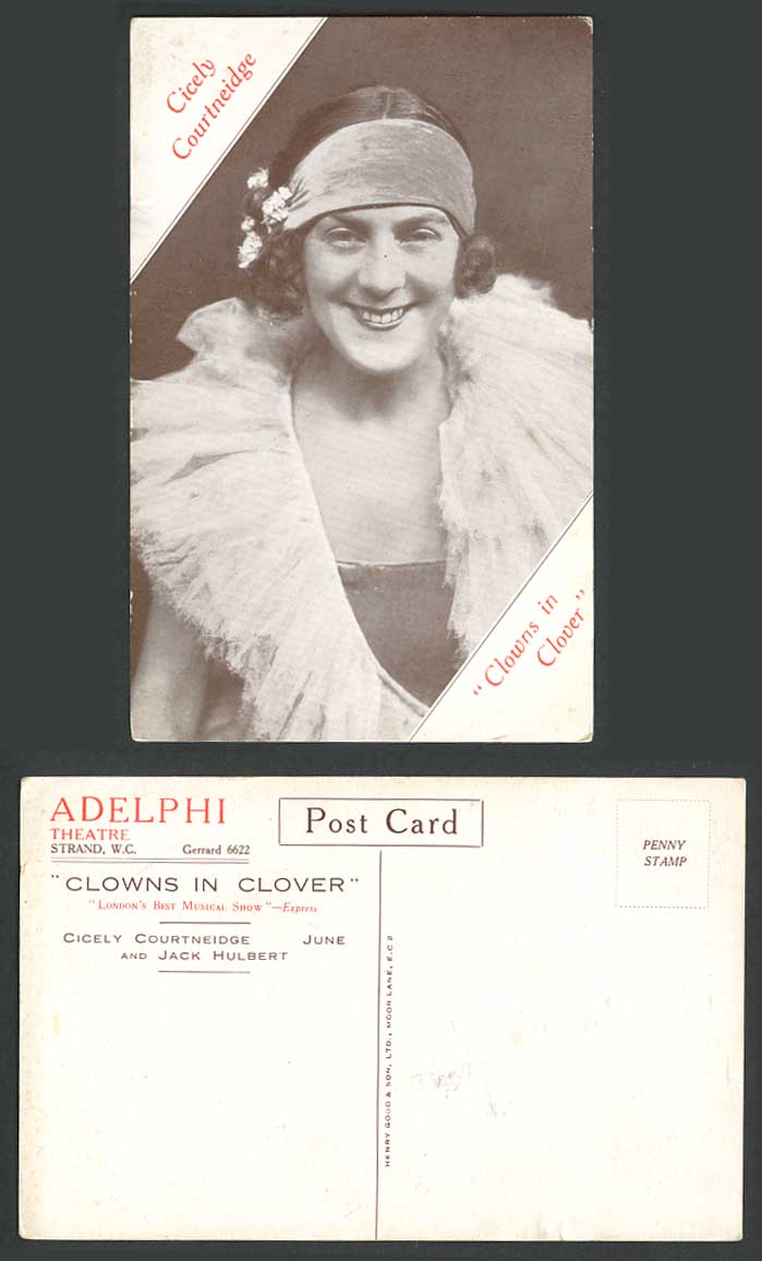 Clowns in Clover, Actress Cicely Courteidge, Adelphi Theatre London Old Postcard