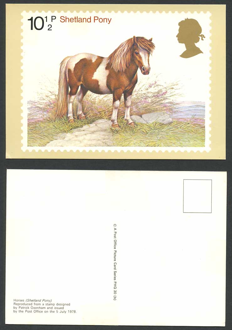 PHQ Card Shetland Pony Horse 10 1/2p designed by Patrick Oxenham Horses Postcard