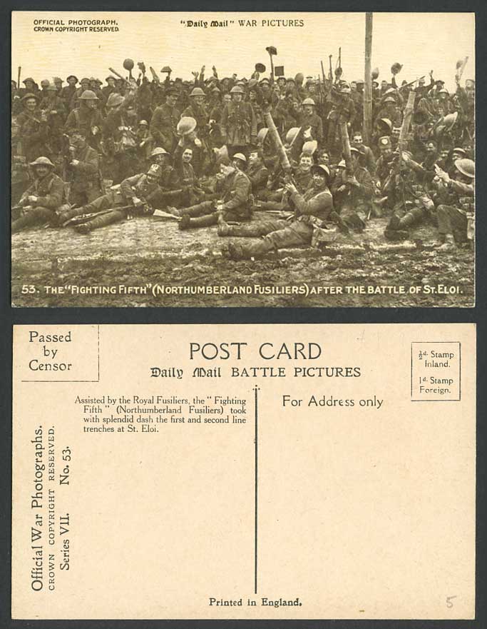 WW1 Daily Mail Old Postcard Fighting 5th Northumberland Fusiliers Battle St Eloi