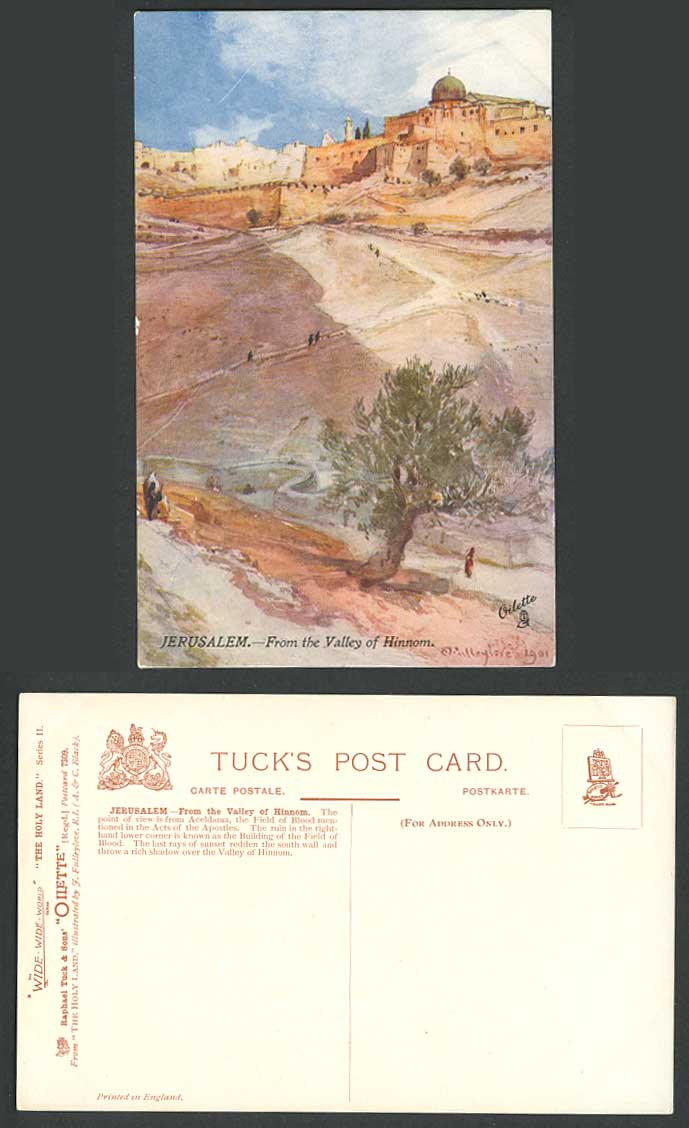 Palestine Fulleylove Old Tuck's Oilette Postcard Jerusalem from VALLEY of HINNOM