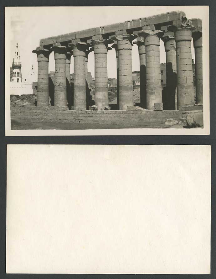 Egypt Old Real Photo Postcard Luxor Louxor Temple Ruins Columns Mosque Tower RP