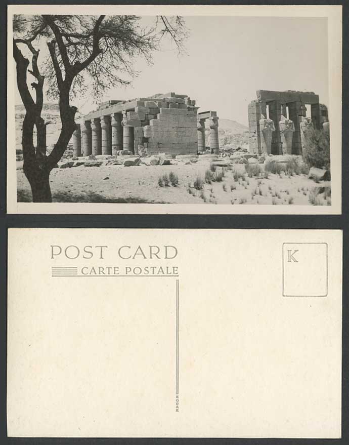 Egypt Old Real Photo Postcard Thebes Rameseum Ramesseum Ruins Statues Rameses II