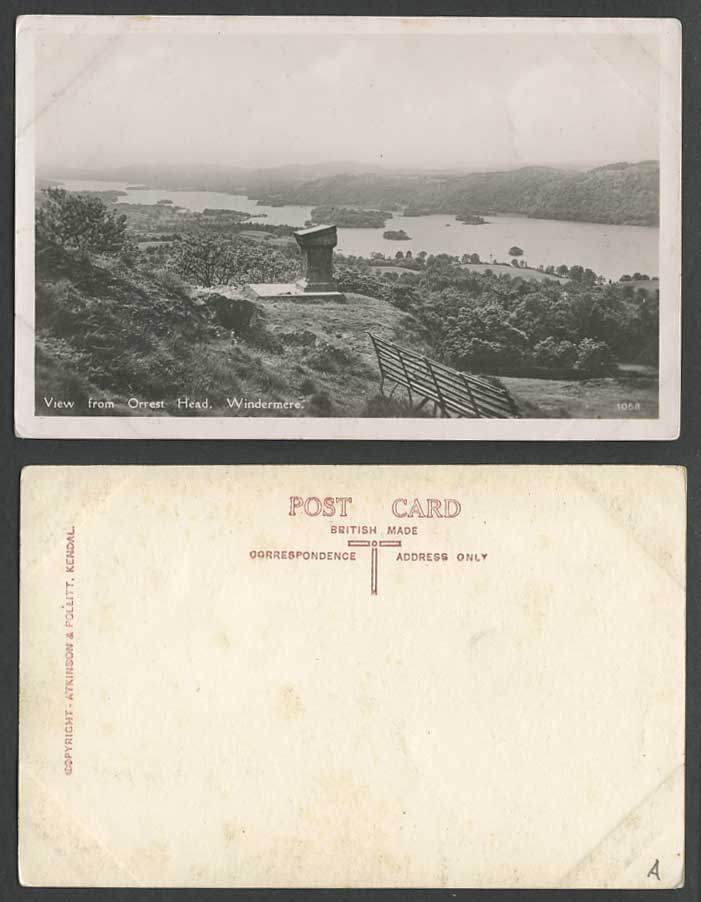 Windermere Lake View from Orrest Head Old Real Photo Postcard Hills Islands 1058