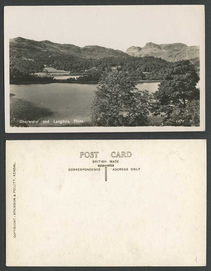 Elterwater & Langdale Pikes Hills Mountain Lake District Old Real Photo Postcard