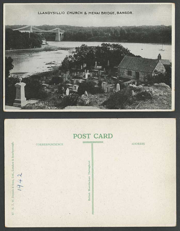 Llandysillio Church & Menai Suspension Bridge Bangor, Cemetery 1942 Old Postcard