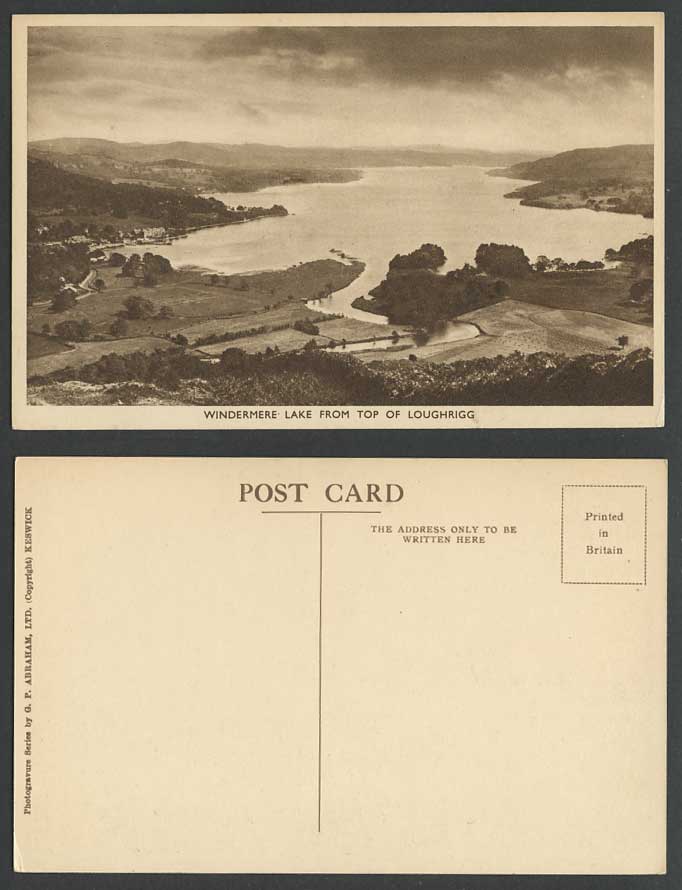 Windermere Lake from Top of Loughrigg Panorama Lake District Old Postcard GP Abr