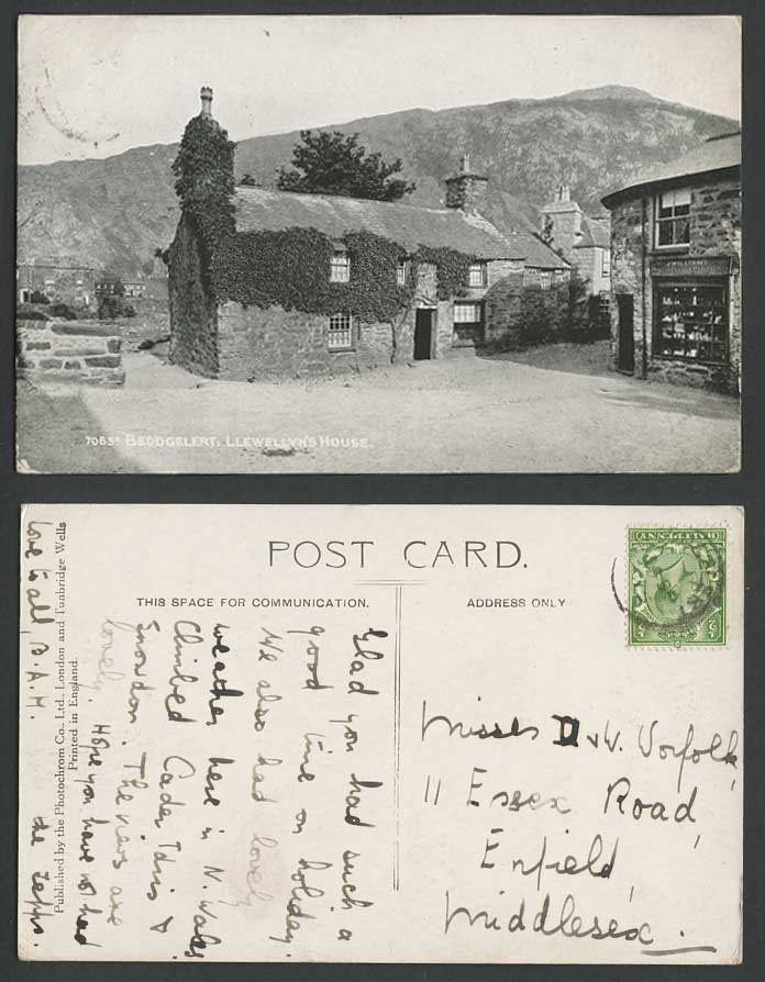 Beddgelert Llewellyn's House Cottage J. Williams Shop Gwynedd Wales Old Postcard