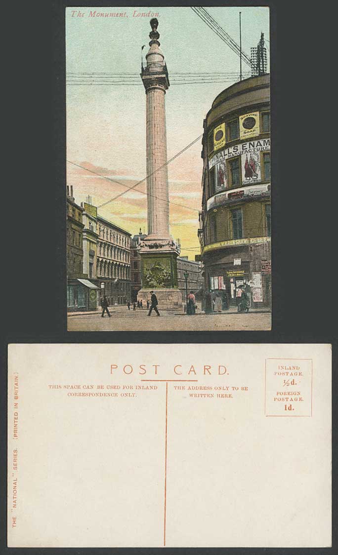 London Old Colour Postcard THE MONUMENT Street Scene Advert Nursery Shaving Soap