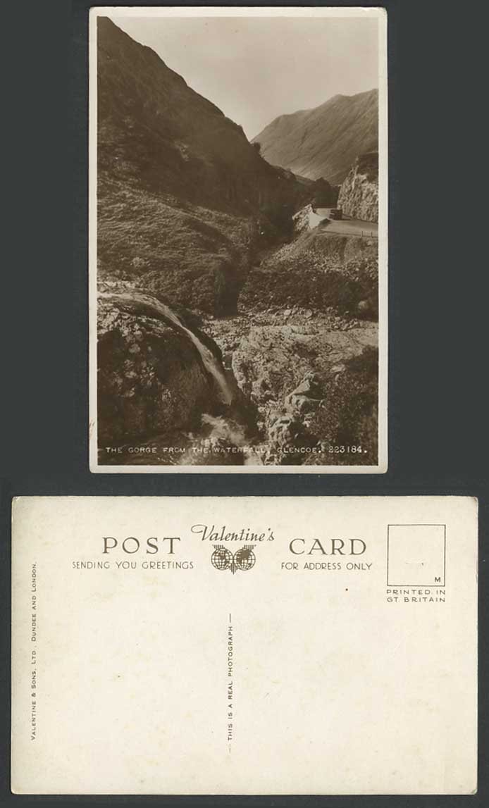 Gorge from Waterfall Glencoe Glen Coe Mountains Scotland Old Real Photo Postcard