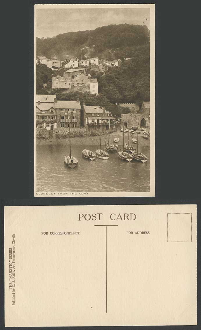 Clovelly from Quay Boats Yachts Hill Entrance Gate to Village Devon Old Postcard