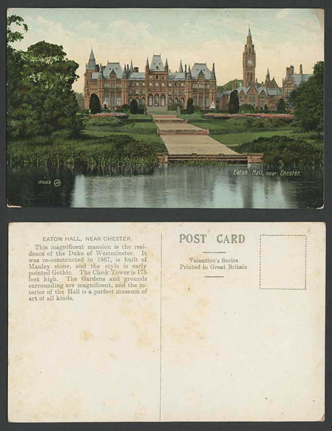 Eaton Hall nr Chester Lake River Garden Clock Tower Cheshire Old Colour Postcard