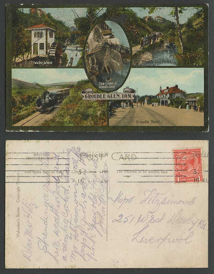 Isle of Man 1920 Old Postcard Groudle Hotel & Miniature Railway Locomotive Train