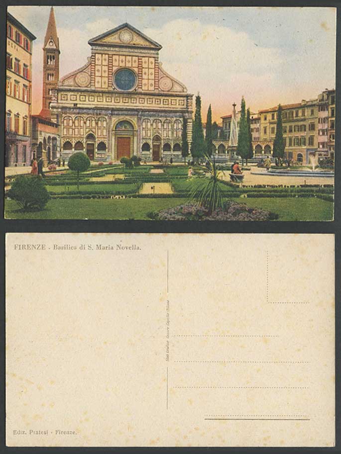 Italy Old Postcard Florence Firenze Basilies di S. Maria Novella Church Gardens
