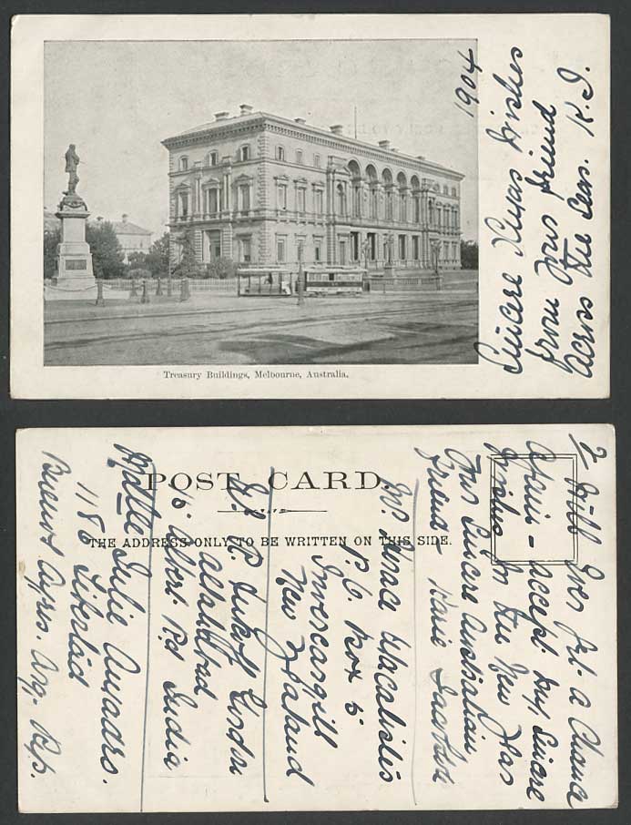 Australia 1904 Old UB Postcard Treasury Buildings Melbourne, Statue TRAM Tramcar