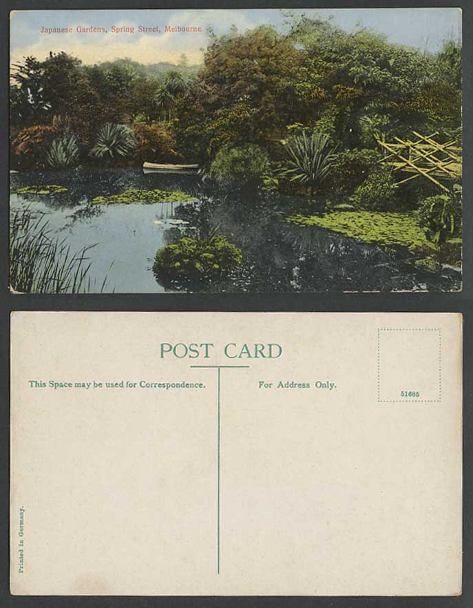 Australia MELBOURNE Old Postcard Japanese Gardens Spring Street Bridge Lake Boat