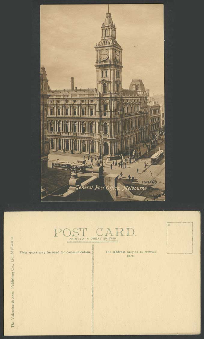 Australia Old Postcard General Post Office, Melbourne, TRAM Tramway Street Scene