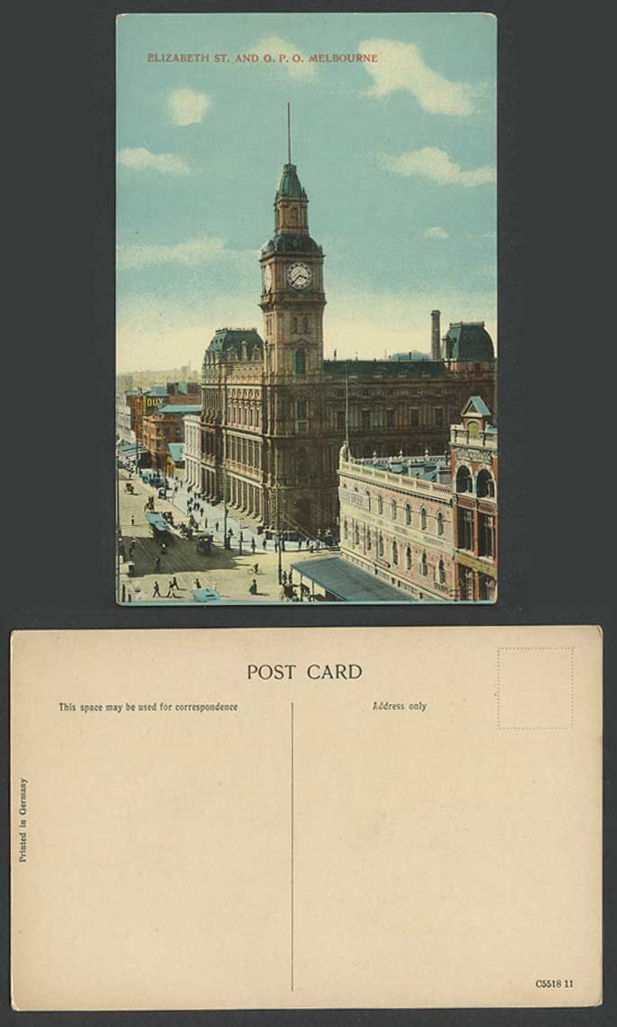 Australia Old Postcard Melbourne Elizabeth Street Scene, GPO General Post Office