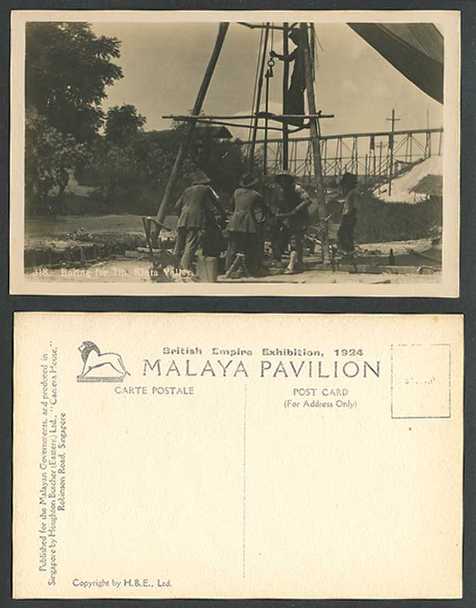 Perak Miners Boring for Tin Kinta Valley Br. Empire Exhibition 1924 Old Postcard