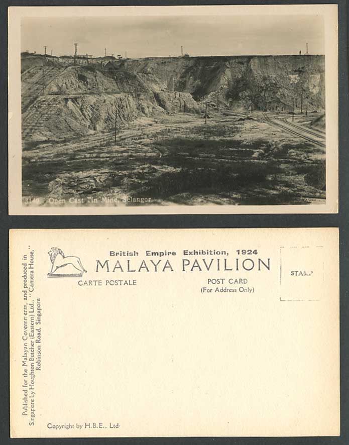 Selangor Open Cast Tin Mine Railroad British Empire Exhibition 1924 Old Postcard