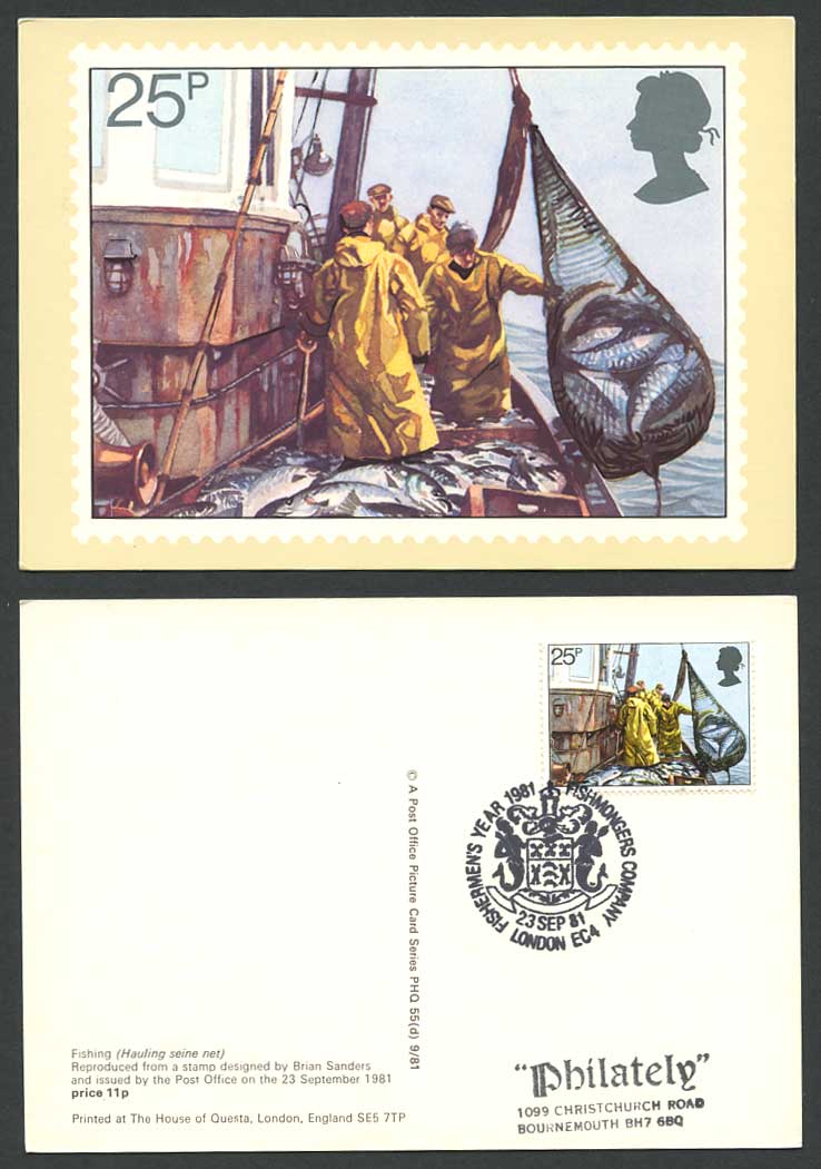 Fishing Hauling Seine Net Fishermen Boat PHQ Card 25p Old Postcard Brian Sanders