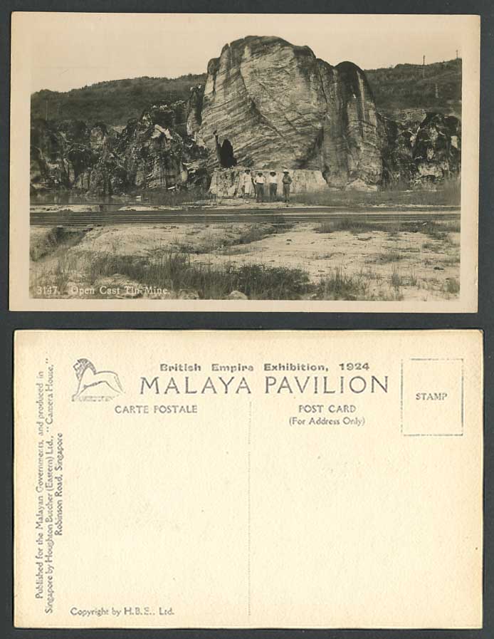 Selangor Open Cast Tin Mine, Miners, British Empire Exhibition 1924 Old Postcard