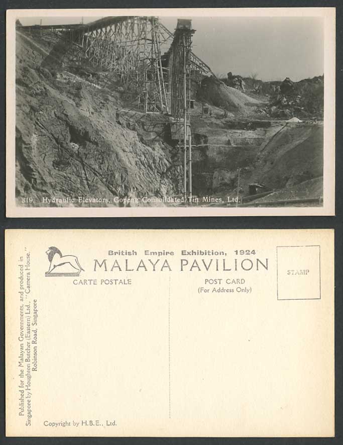 Perak Hydraulic Elevators Gopeng Consolidated Tin Mines, Expo' 1924 Old Postcard
